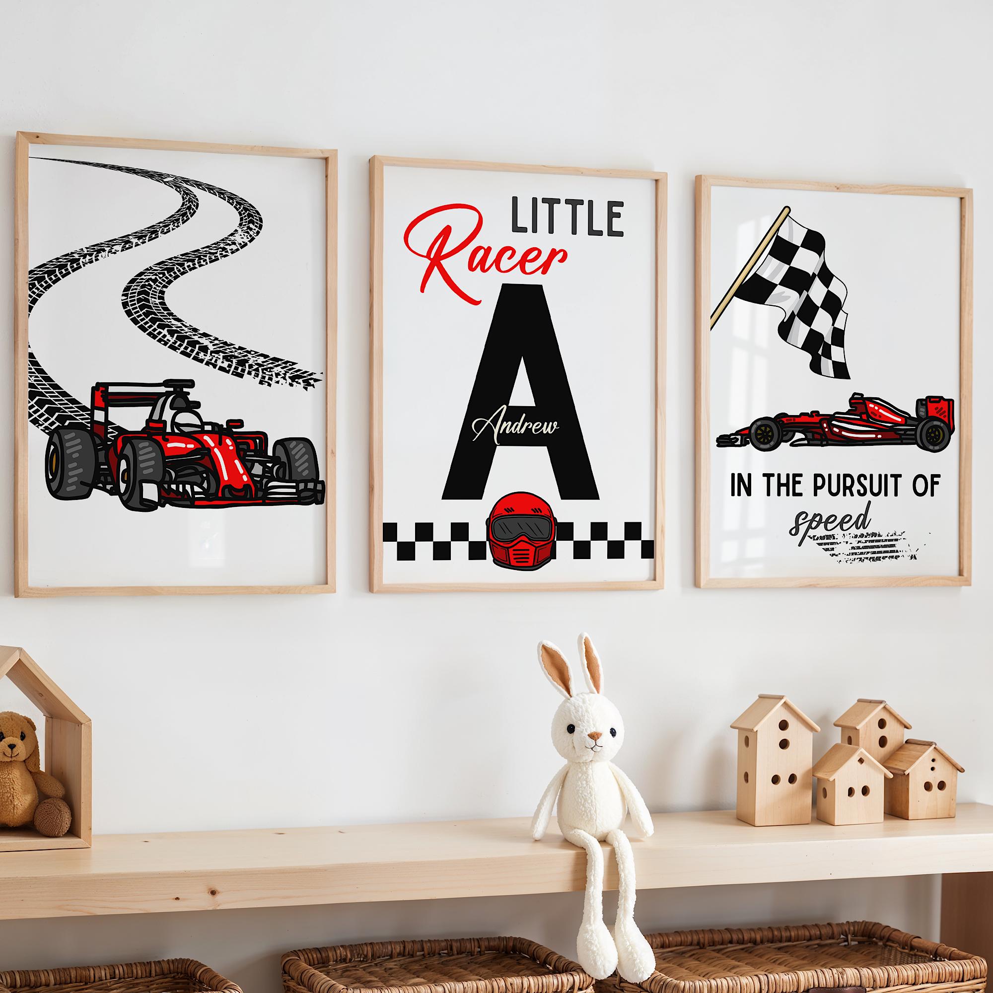 Baby Nursery Decor Boy - Custom Name Racing Car Nursery Prints