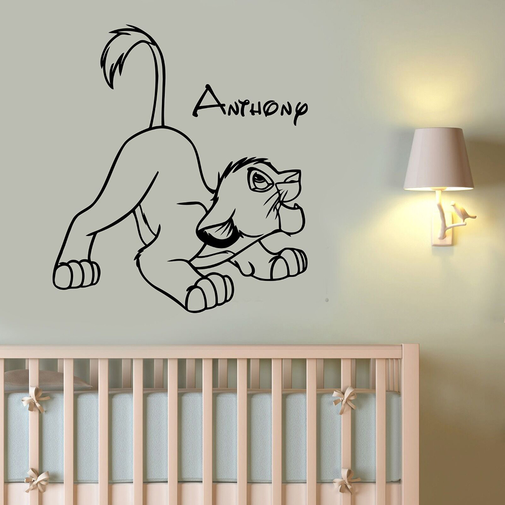 Baby Nursery Wall Mural - Custom Name Wall Decal Lion Vinyl