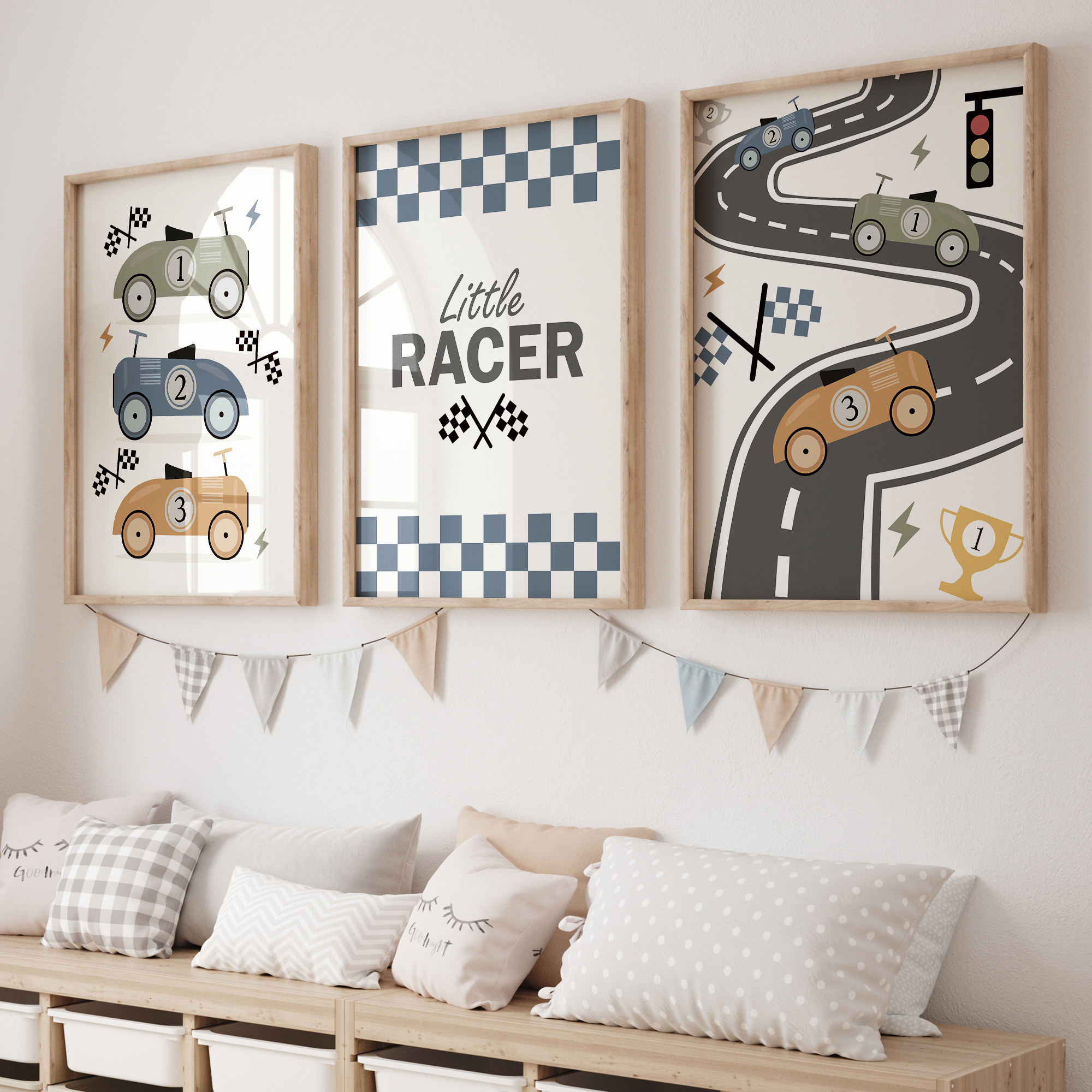 Baby Nursery Decor Boy - 3pcs Minimalist,Cartoon Car Racing Track Theme