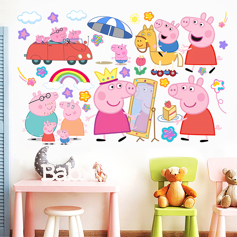 Baby Nursery Wall Mural - Cartoon Peppa Pig Wall Stickers For
