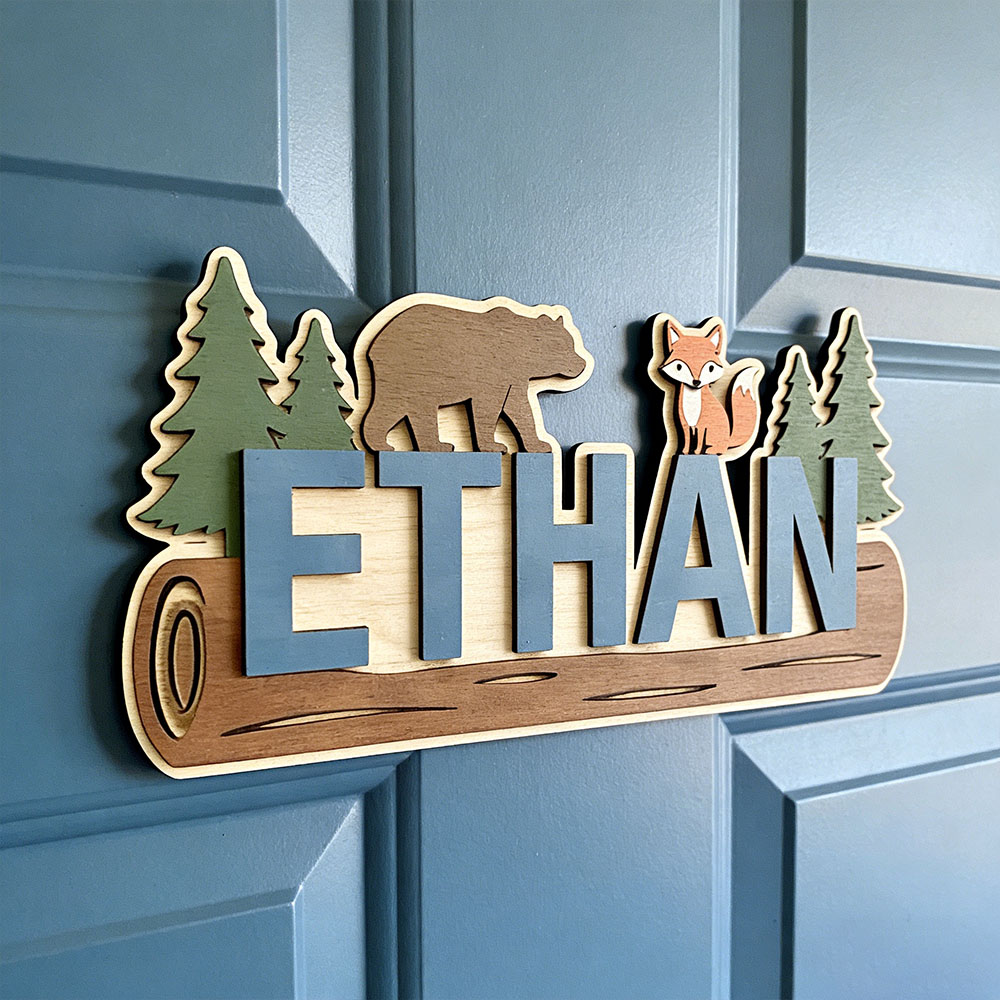 Baby Nursery Decor Boy - Woodland Forest Animal Personalized Name Wooden