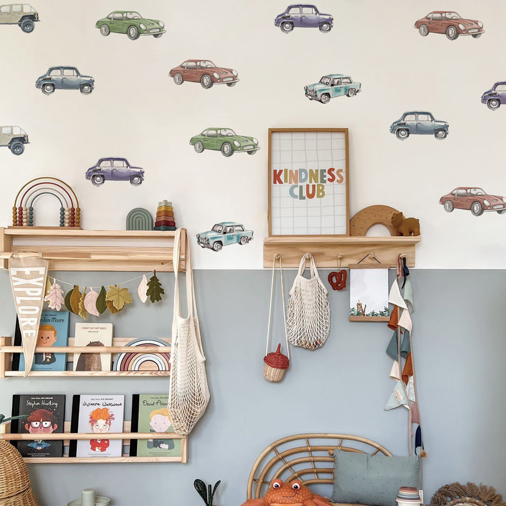 Baby Nursery Wall Mural - Cartoon Kids Transport Car Truck Wall