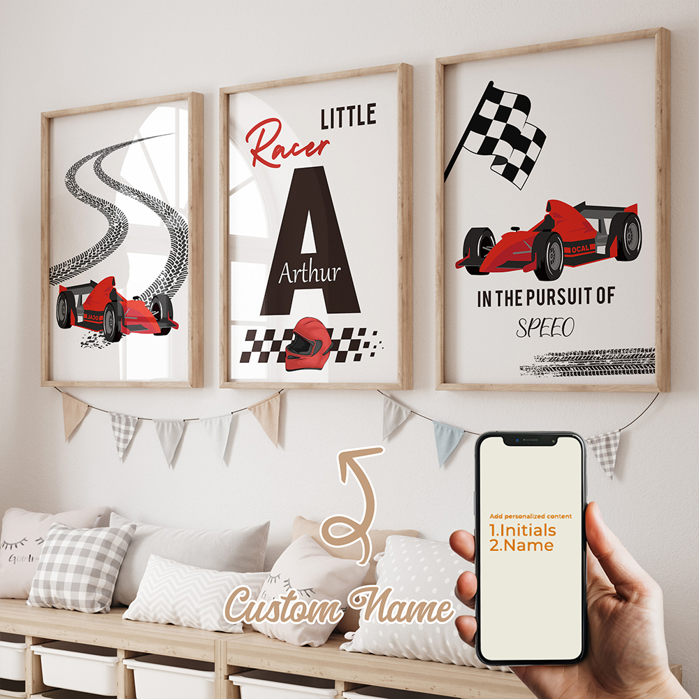 Baby Nursery Decor Boy - 3pcs Personalized Custom Name Cartoon Child