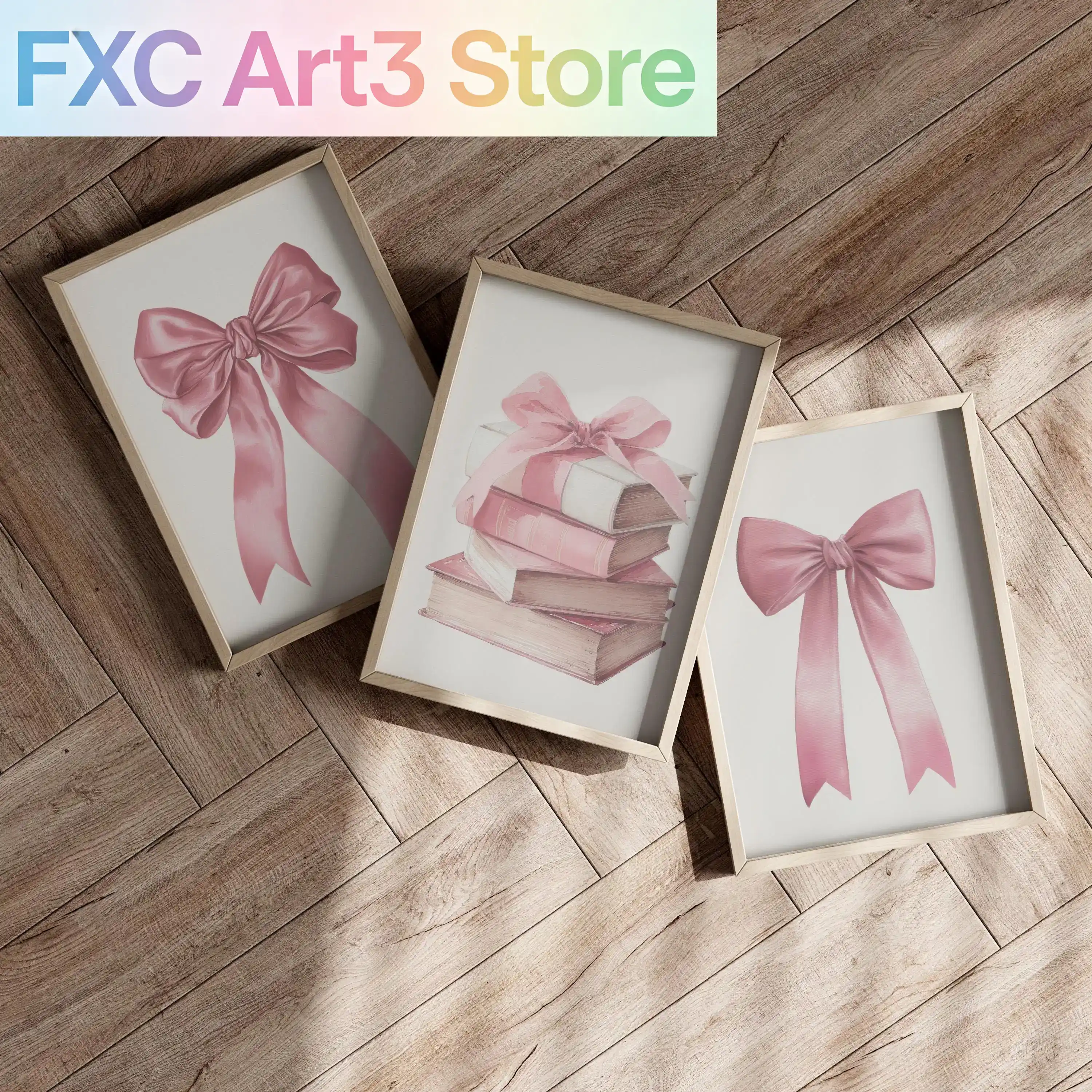 Baby Nursery Pink - 3pcs/Set frameless,Pink Bows Wall Art Poster
