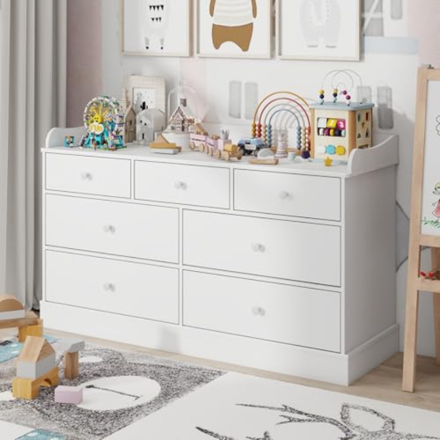 Baby Nursery Chest Of Drawers - Dresser Cabinet with 7 Drawers, Changing