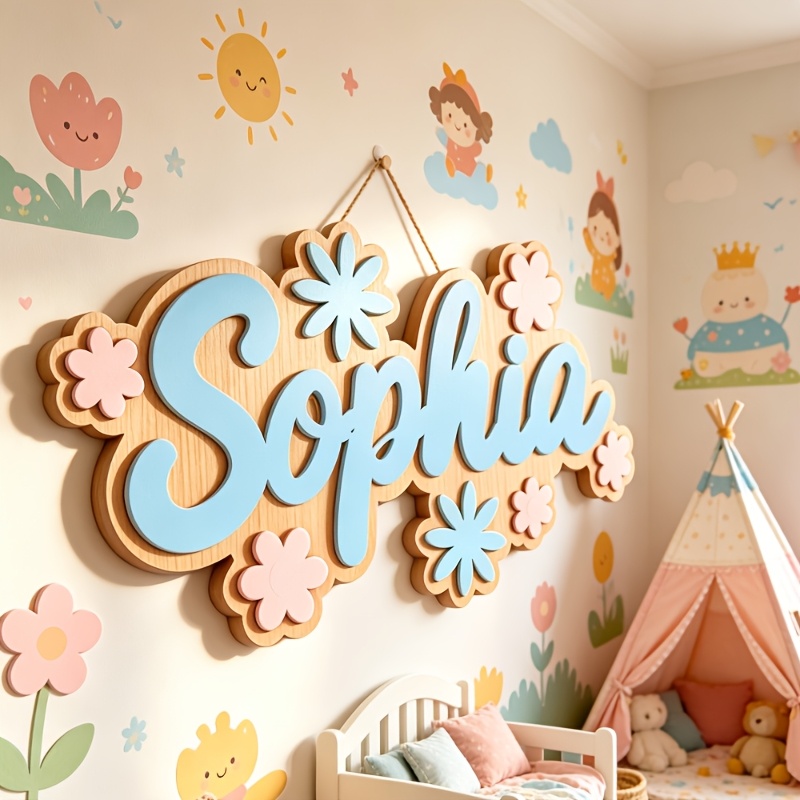 Baby Nursery Ornaments - Personalized Floral Themed Name Room Sign,