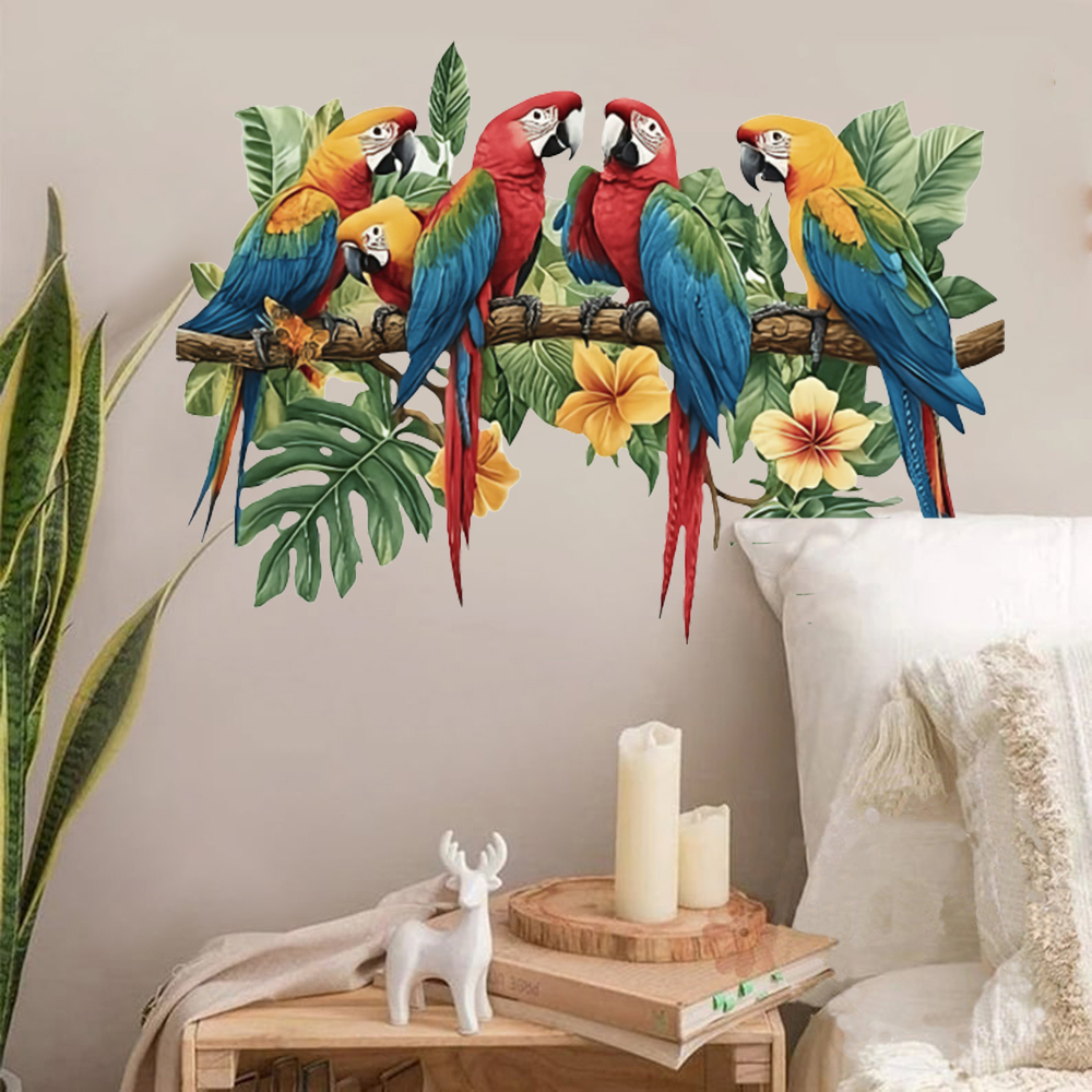 Baby Nursery Wall Mural - 3Pcs Parrots on Branch Wall Stickers