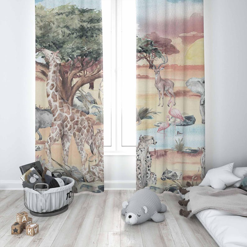 Safari Animals Curtain Kids Be - đánh giá và giá Baby Nursery Blackout Curtains