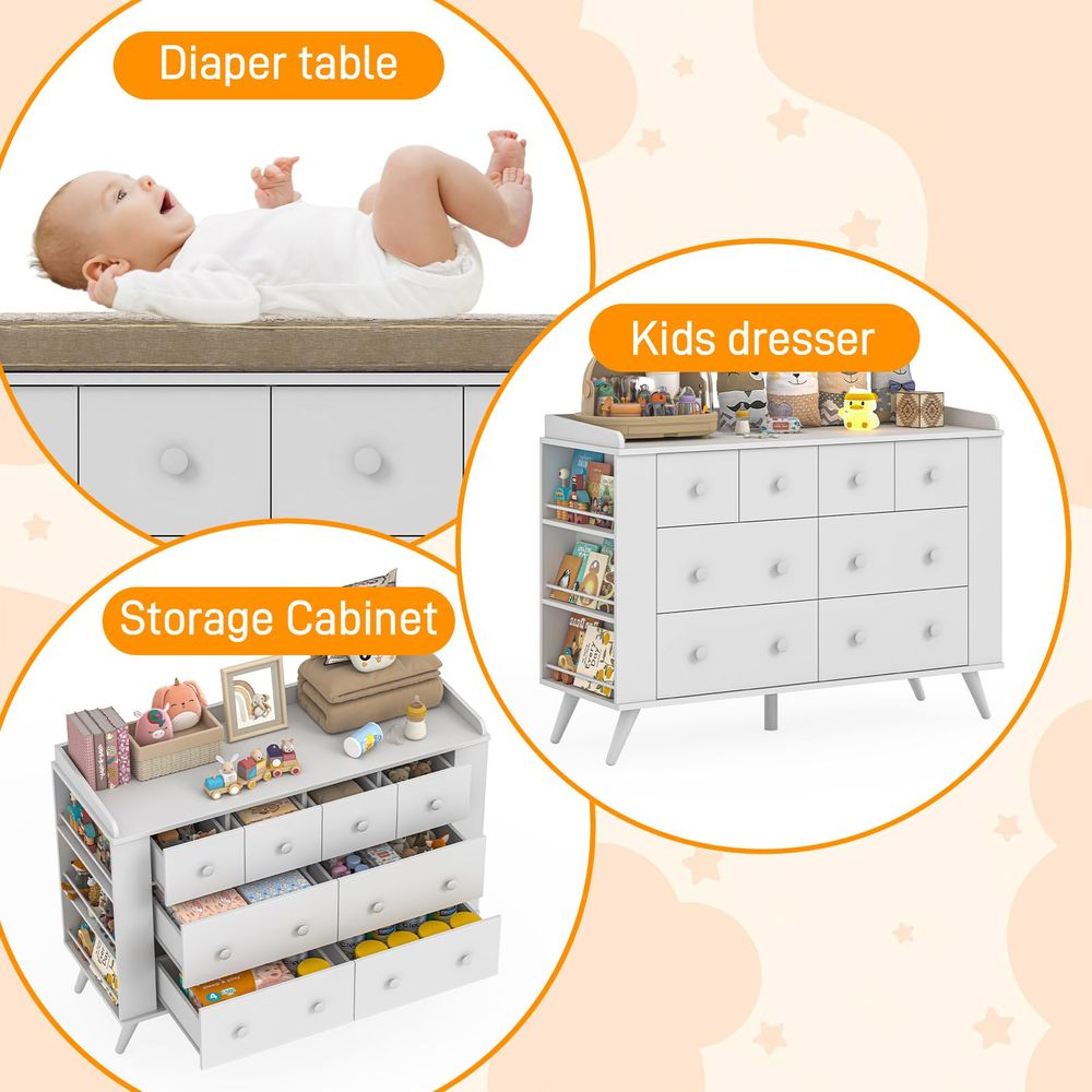 Kids Dresser Cabinet with 8 Dr - đánh giá và giá Baby Nursery Chest Of Drawers