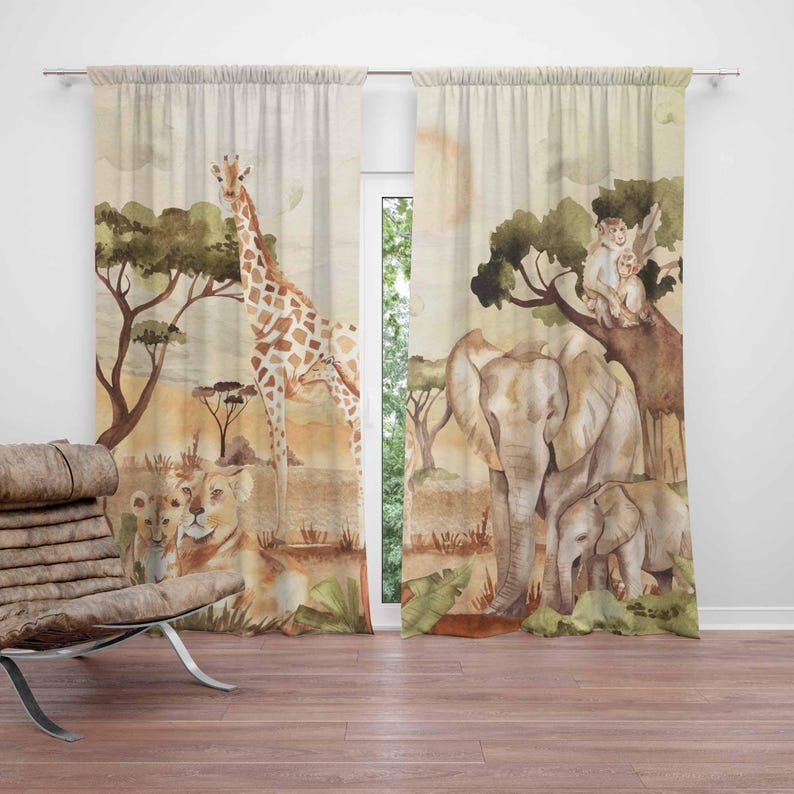 Mom and Baby Curtains Safari A - đánh giá và giá Baby Nursery Blackout Curtains