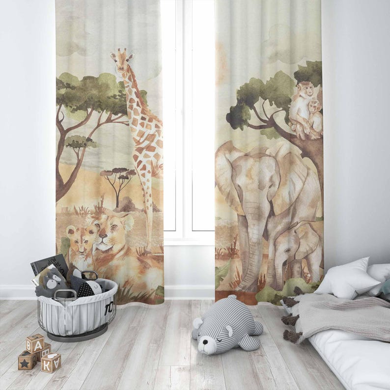 Mom and Baby Curtains Safari A - đánh giá và giá Baby Nursery Blackout Curtains