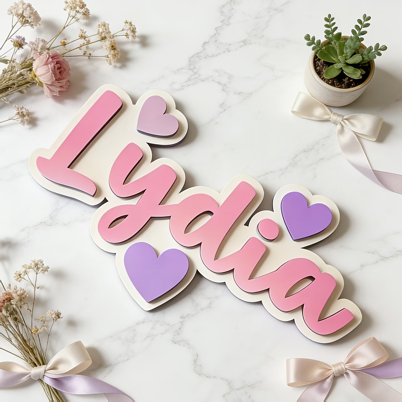 Personalized Gradient Heart Na - đánh giá và giá Baby Nursery Pink