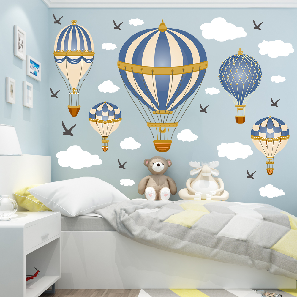 Cartoon Hot Air Balloon Clouds - đánh giá và giá Baby Nursery Wall Mural