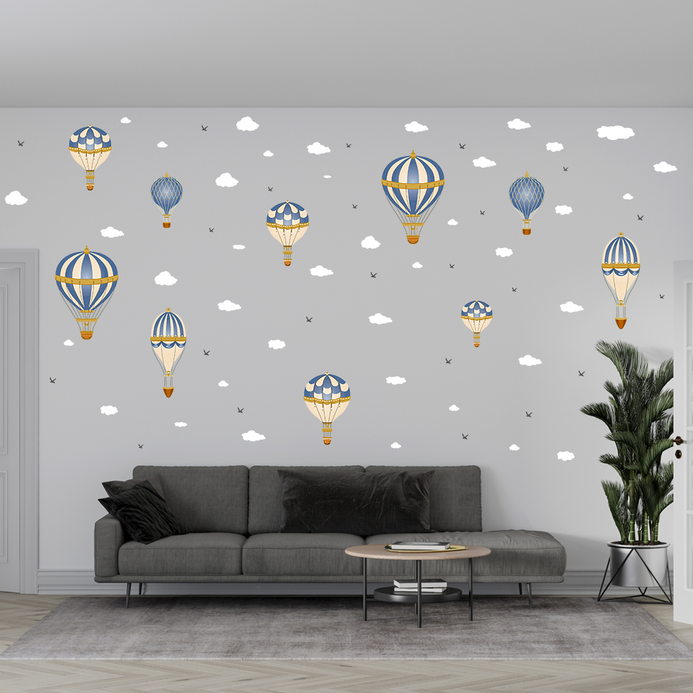 Cartoon Hot Air Balloon Clouds - đánh giá và giá Baby Nursery Wall Mural
