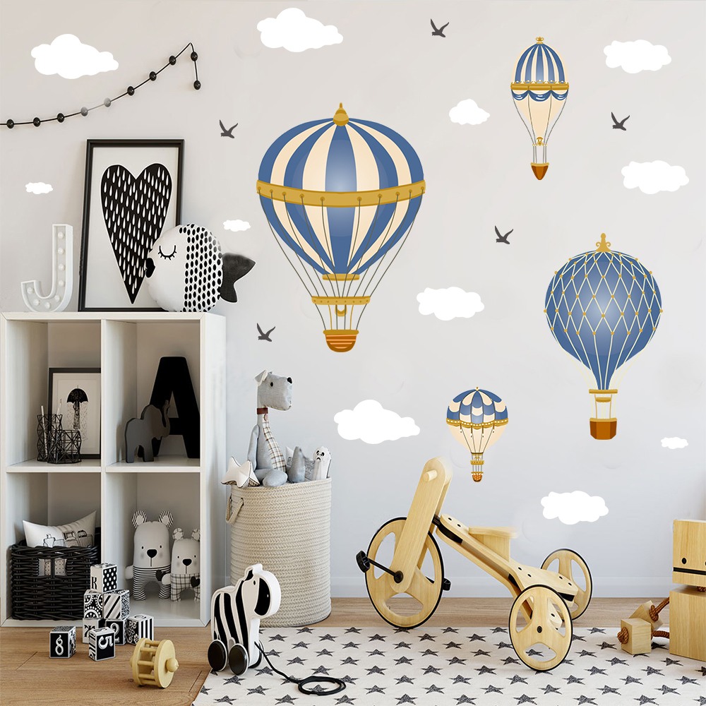 Cartoon Hot Air Balloon Clouds - đánh giá và giá Baby Nursery Wall Mural