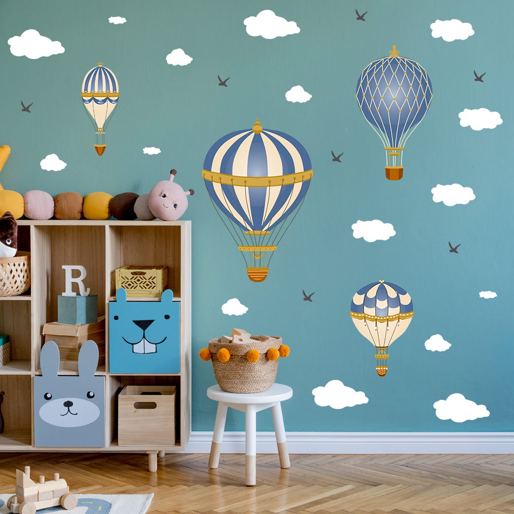 Cartoon Hot Air Balloon Clouds - đánh giá và giá Baby Nursery Wall Mural