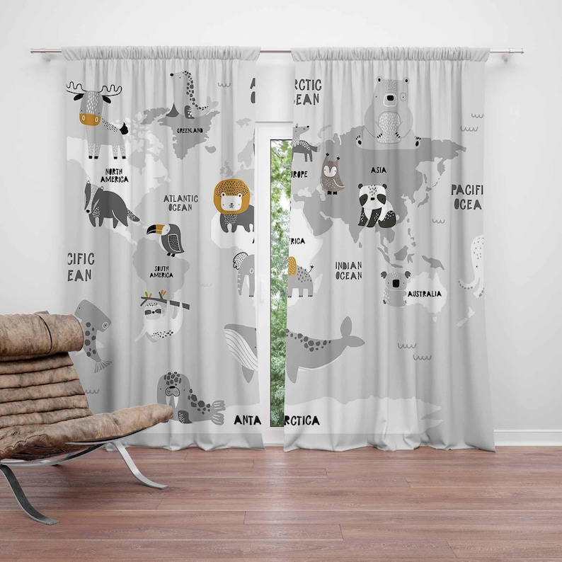 World Map Nursery Curtains Saf - đánh giá và giá Baby Nursery Blackout Curtains