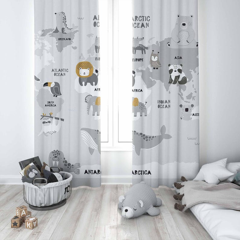 World Map Nursery Curtains Saf - đánh giá và giá Baby Nursery Blackout Curtains