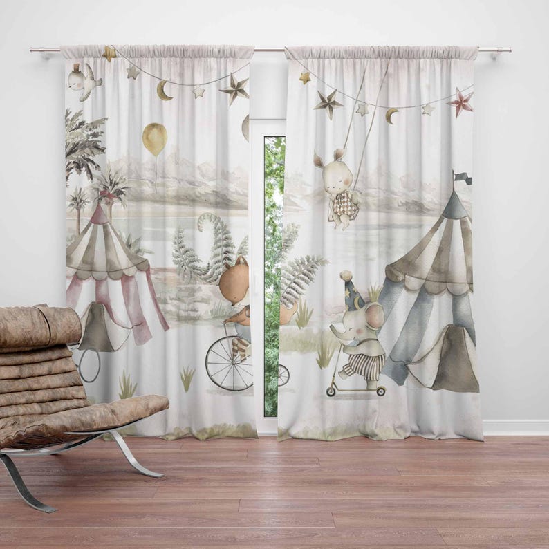 Circus Animals Curtains Kids B - đánh giá và giá Baby Nursery Blackout Curtains