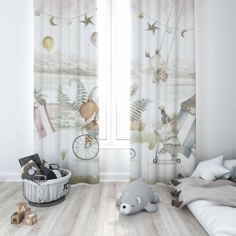Circus Animals Curtains Kids B - đánh giá và giá Baby Nursery Blackout Curtains