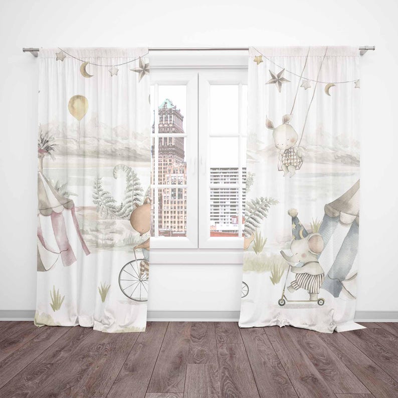 Circus Animals Curtains Kids B - đánh giá và giá Baby Nursery Blackout Curtains