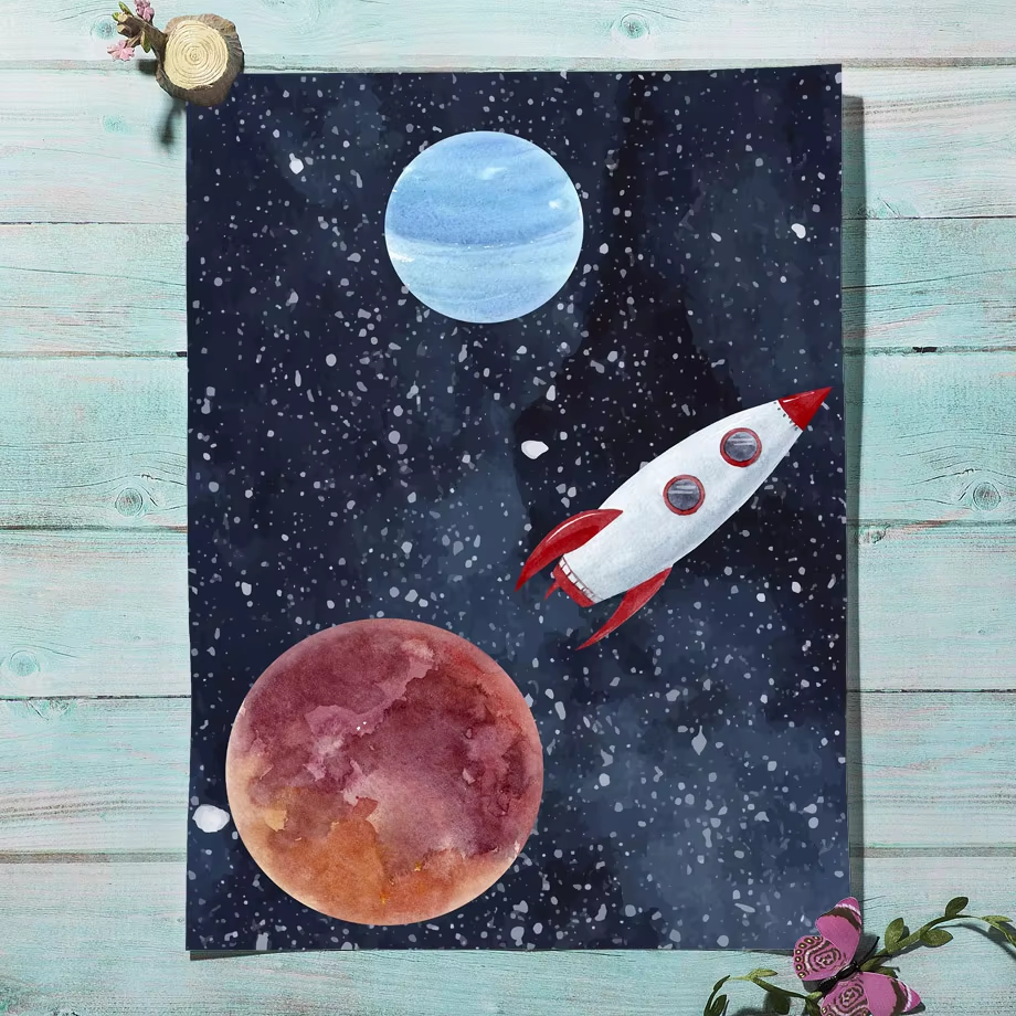 Space Astronaut Planet Rocket  - đánh giá và giá Baby Nursery Mirror