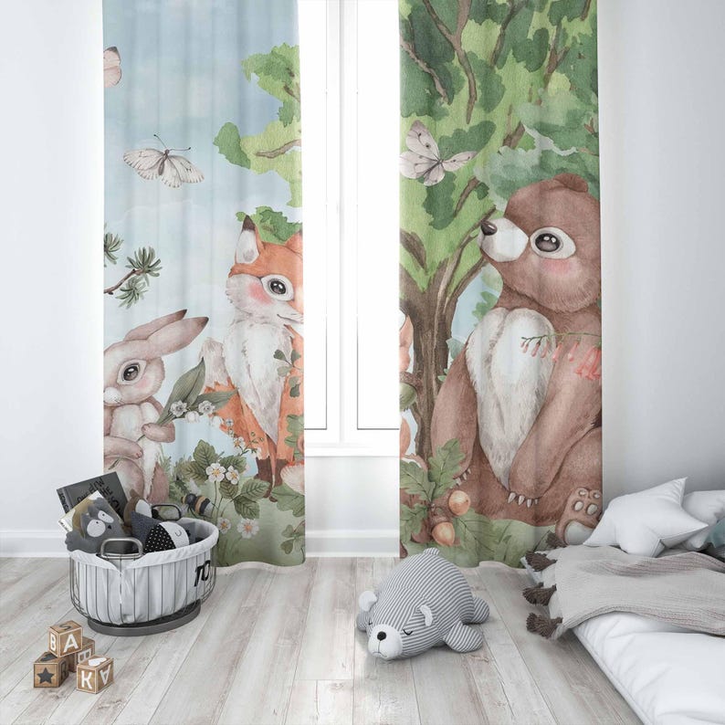 Forest Animals Curtains Kids B - đánh giá và giá Baby Nursery Blackout Curtains
