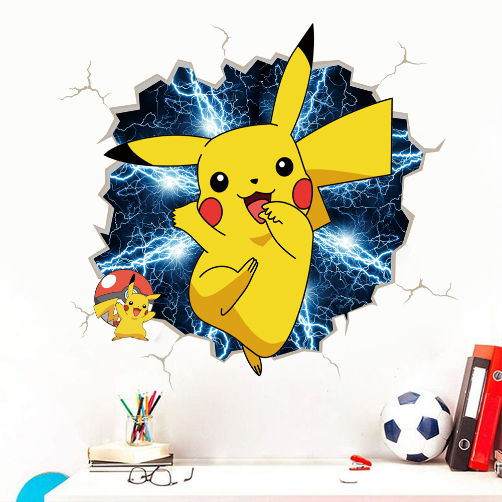 3D Broken Wall Cartoon Pikachu - đánh giá và giá Baby Nursery Wall Mural