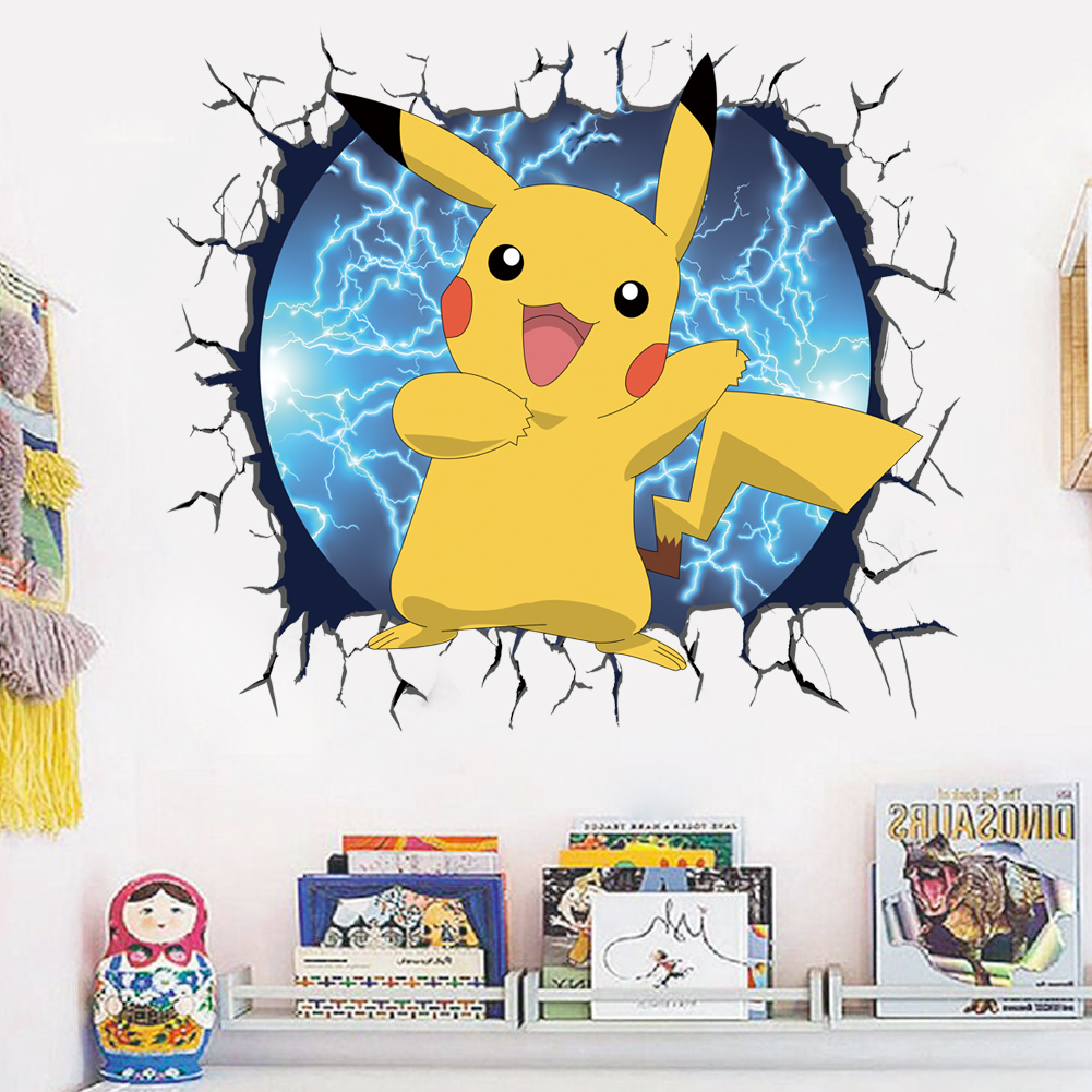 3D Broken Wall Cartoon Pikachu - đánh giá và giá Baby Nursery Wall Mural