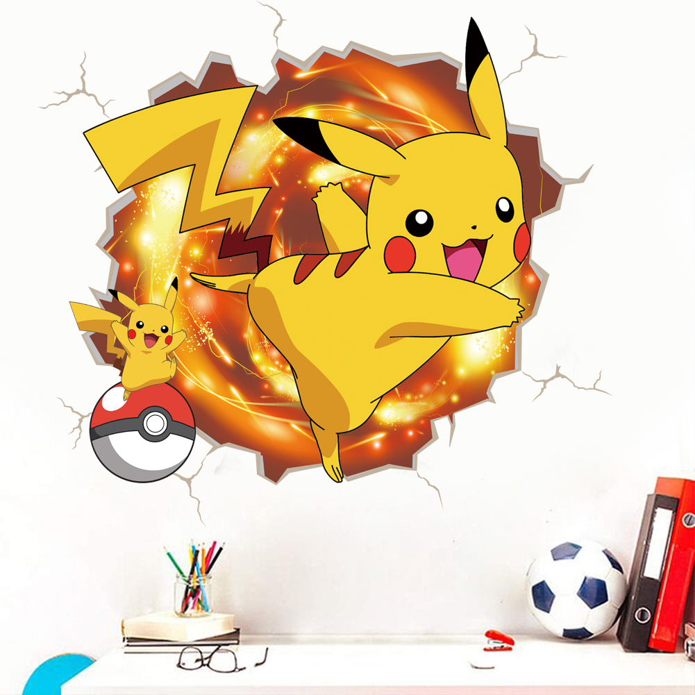 3D Broken Wall Cartoon Pikachu - đánh giá và giá Baby Nursery Wall Mural