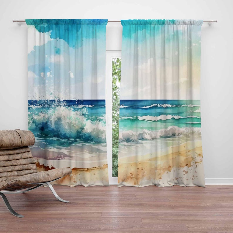 Sea Wave Curtains Ocean Nature - đánh giá và giá Baby Nursery Blackout Curtains