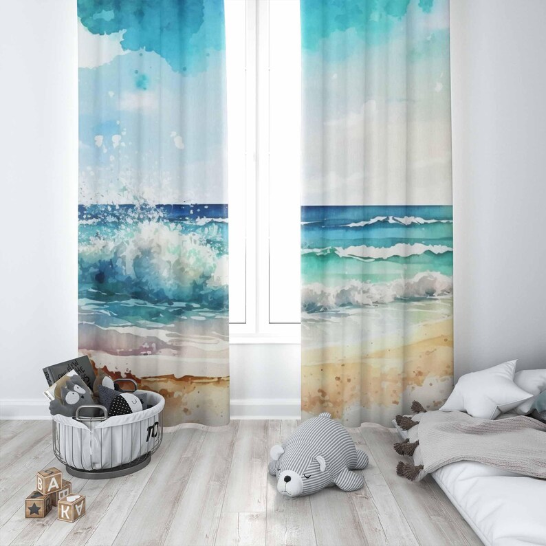 Sea Wave Curtains Ocean Nature - đánh giá và giá Baby Nursery Blackout Curtains