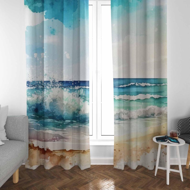 Sea Wave Curtains Ocean Nature - đánh giá và giá Baby Nursery Blackout Curtains