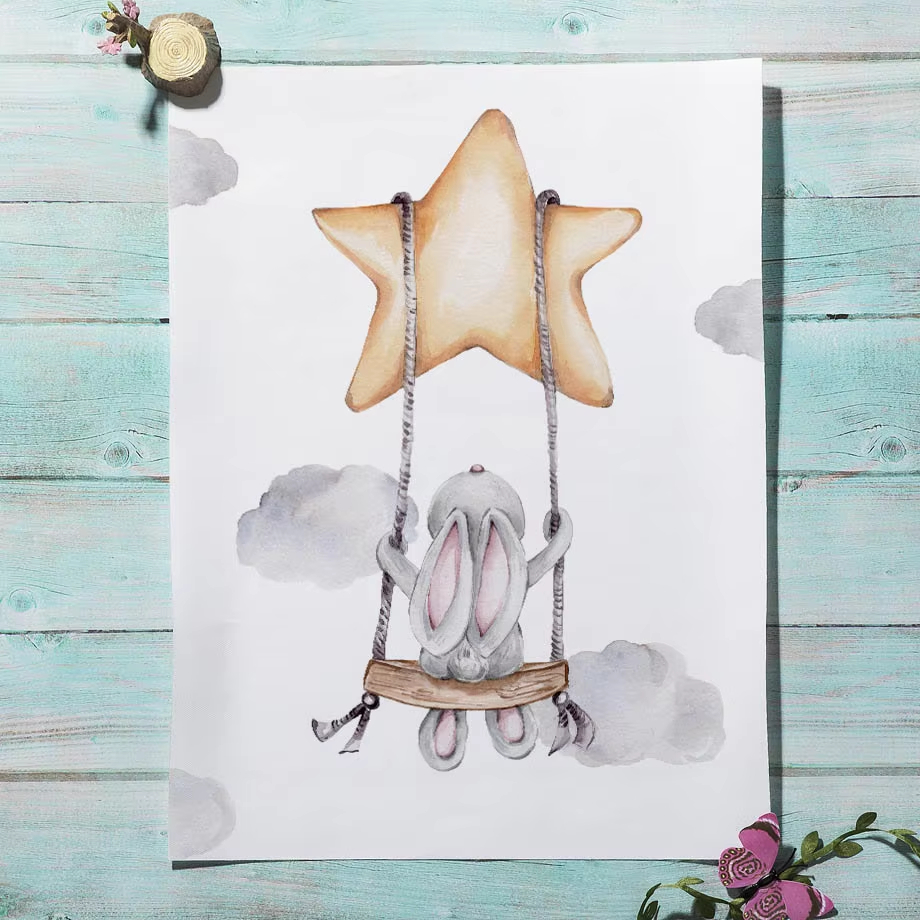 Cute Watercolor Rabbit Moon St - đánh giá và giá Baby Nursery Mirror