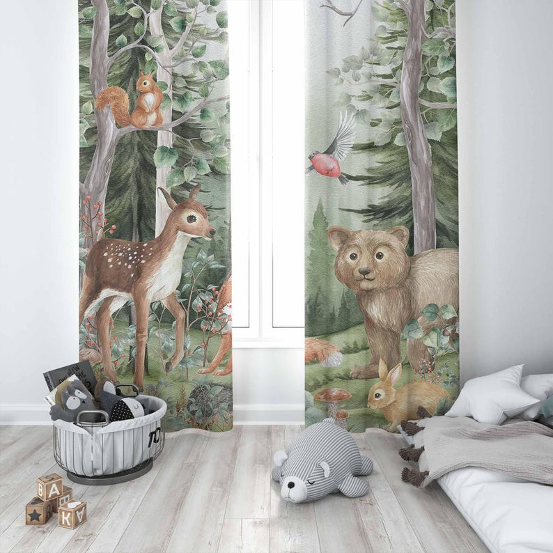 Woodland Animals Curtains Kids - đánh giá và giá Baby Nursery Blackout Curtains