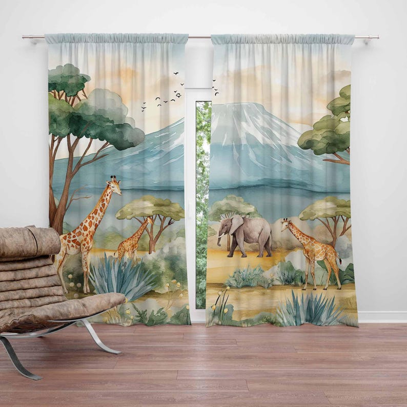 Safari Animals Kids Curtains B - đánh giá và giá Baby Nursery Blackout Curtains