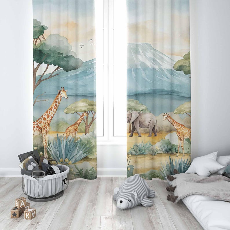 Safari Animals Kids Curtains B - đánh giá và giá Baby Nursery Blackout Curtains