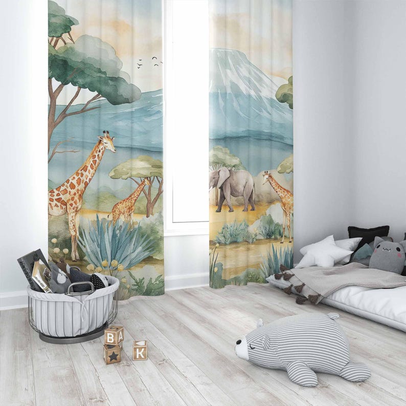Safari Animals Kids Curtains B - đánh giá và giá Baby Nursery Blackout Curtains
