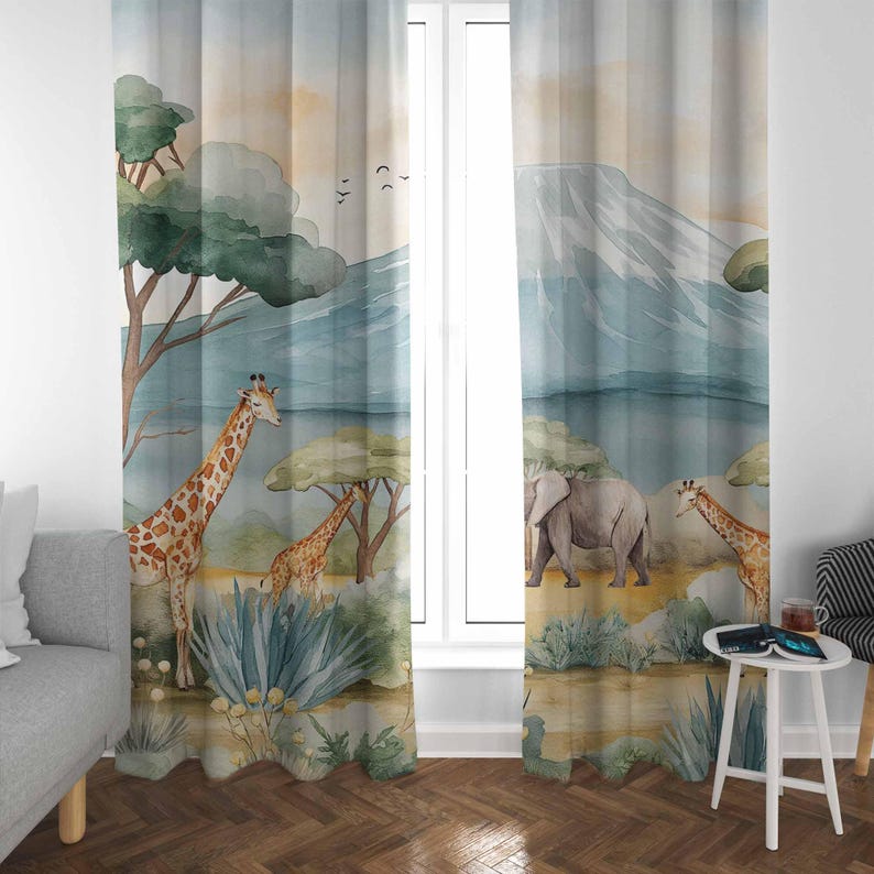 Safari Animals Kids Curtains B - đánh giá và giá Baby Nursery Blackout Curtains