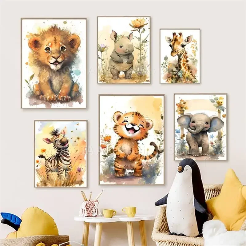 Watercolor Lion Giraffe Tiger  - đánh giá và giá Baby Nursery Ornaments