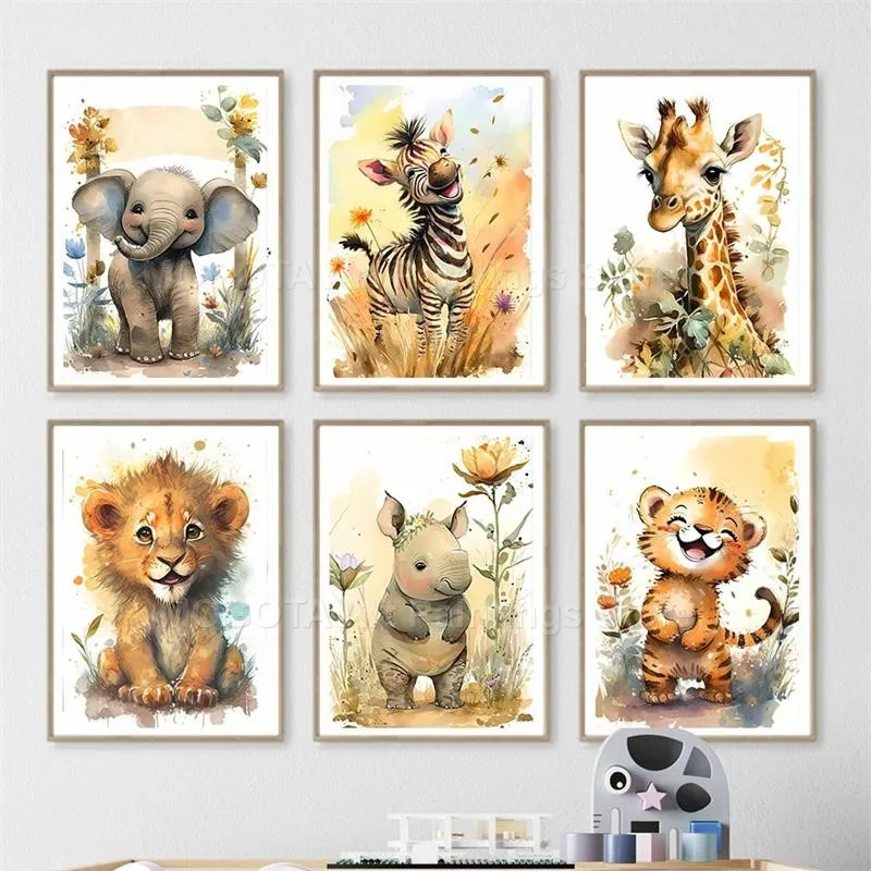 Watercolor Lion Giraffe Tiger  - đánh giá và giá Baby Nursery Ornaments