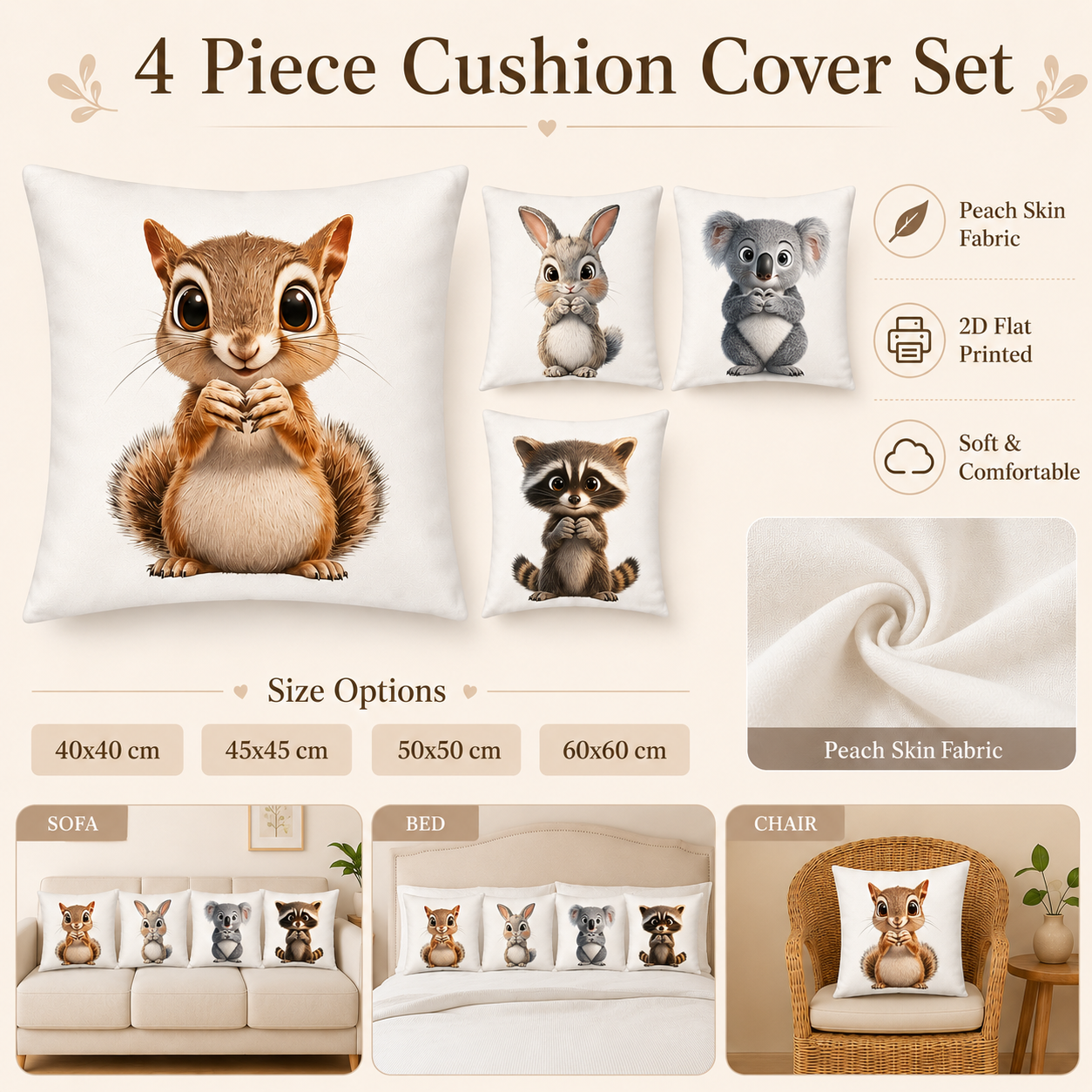 Cute Animal 2D Flat Printed Pe - đánh giá và giá Baby Nursery Cushion