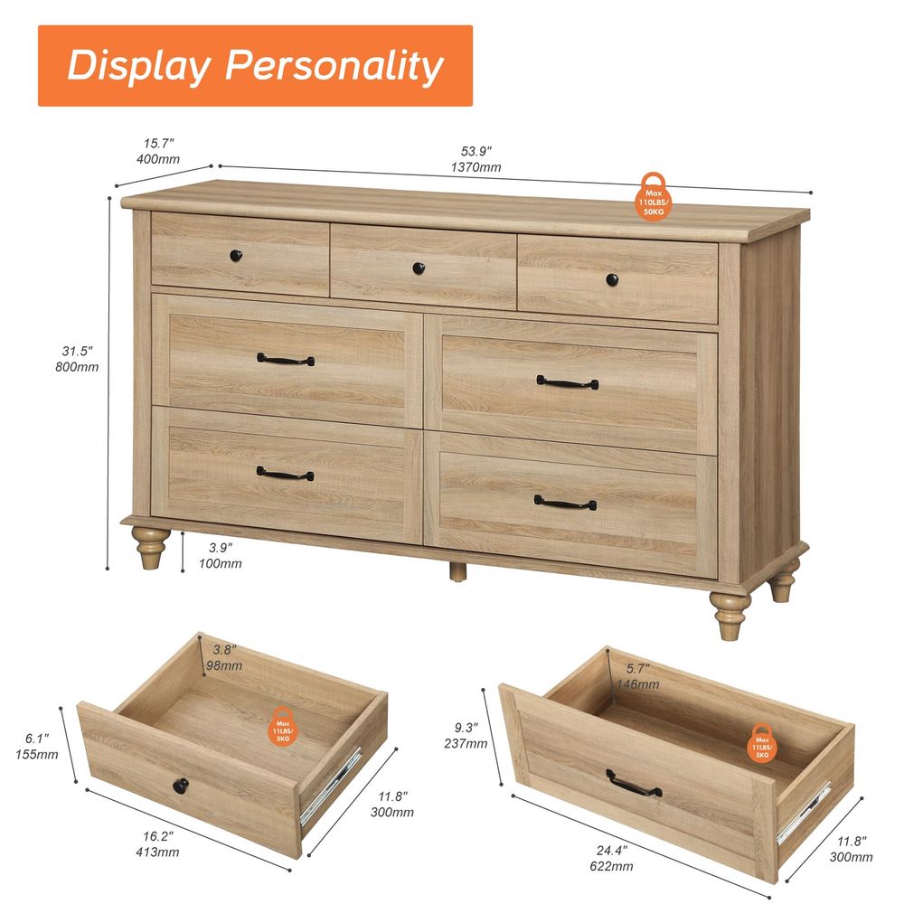 Wide Kids Dresser with 7 Drawe - đánh giá và giá Baby Nursery Chest Of Drawers