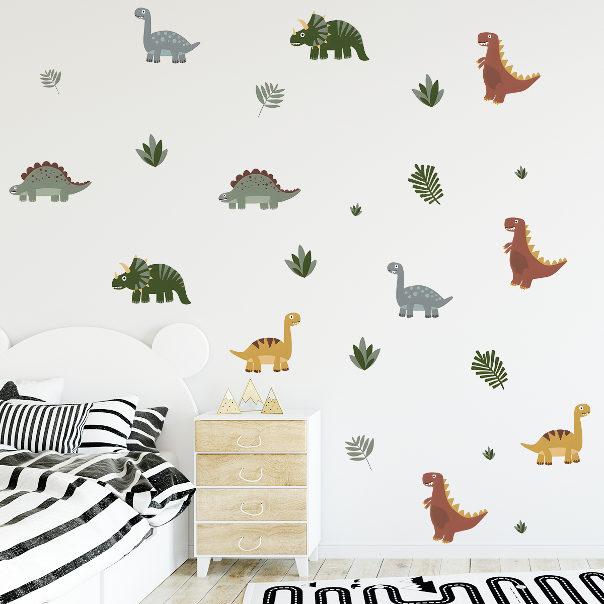 Cartoon Cute Dinosaur Leaf Ani - đánh giá và giá Baby Nursery Wall Mural