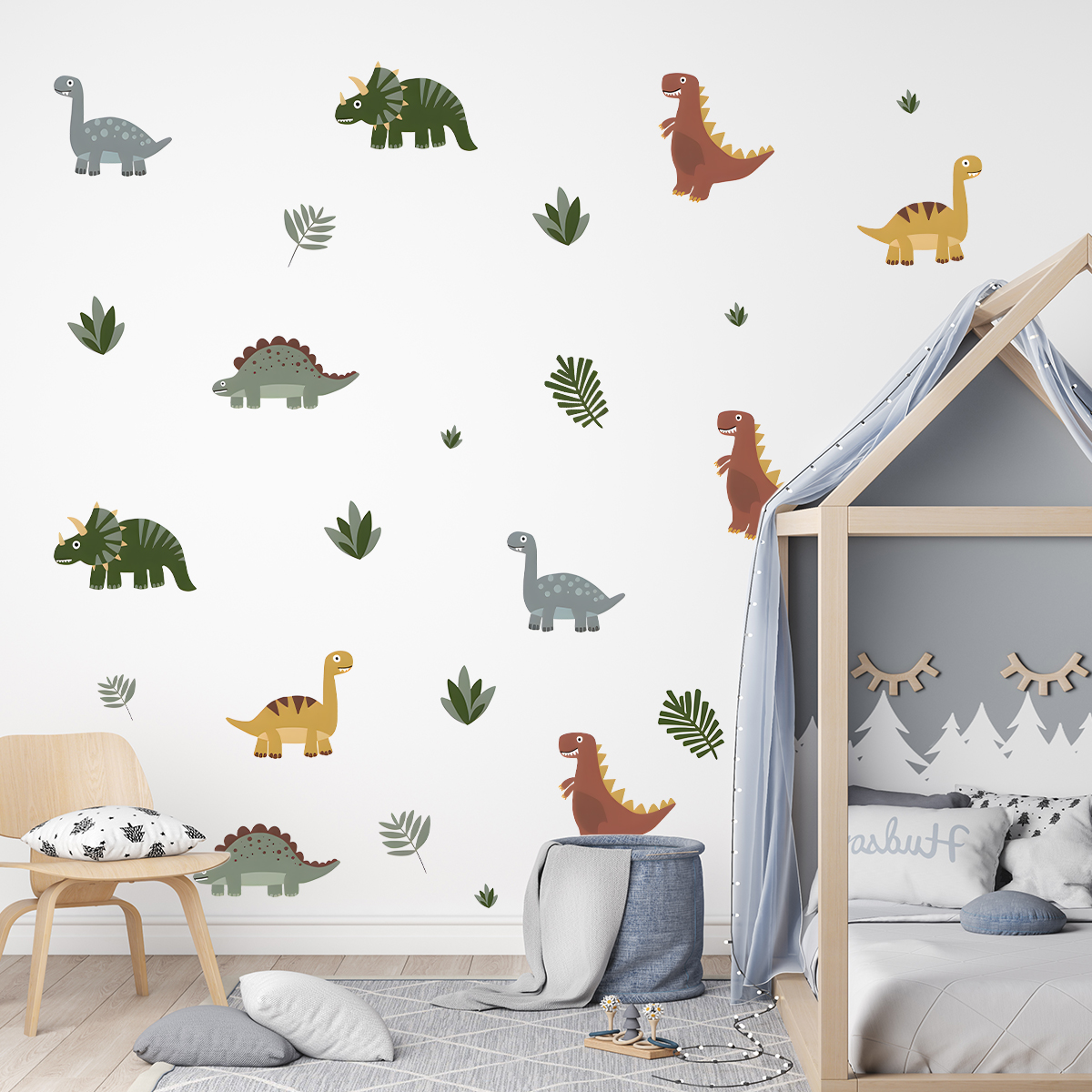 Cartoon Cute Dinosaur Leaf Ani - đánh giá và giá Baby Nursery Wall Mural