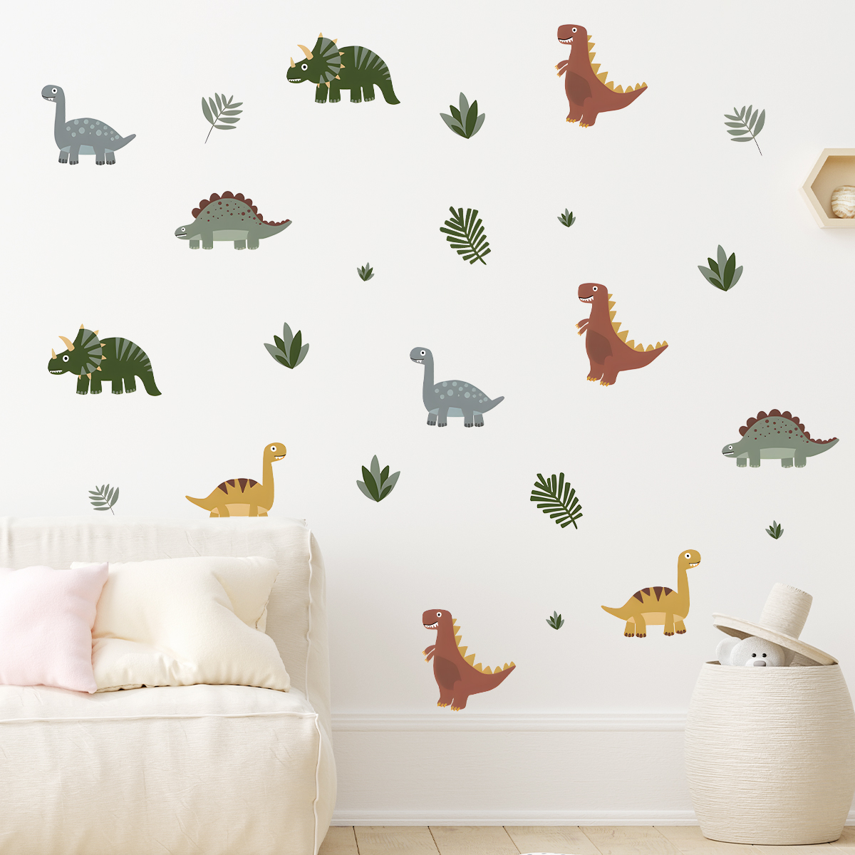 Cartoon Cute Dinosaur Leaf Ani - đánh giá và giá Baby Nursery Wall Mural