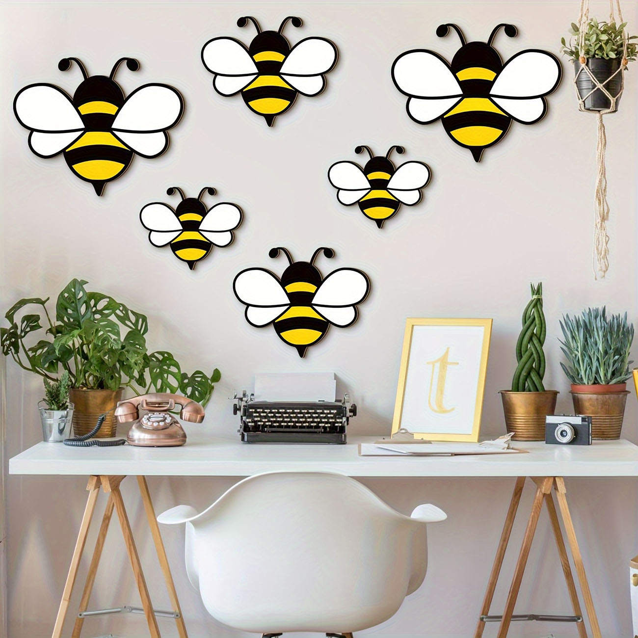 6Pcs Cute Bee Wooden Wall Stic - đánh giá và giá Baby Nursery Wall Mural
