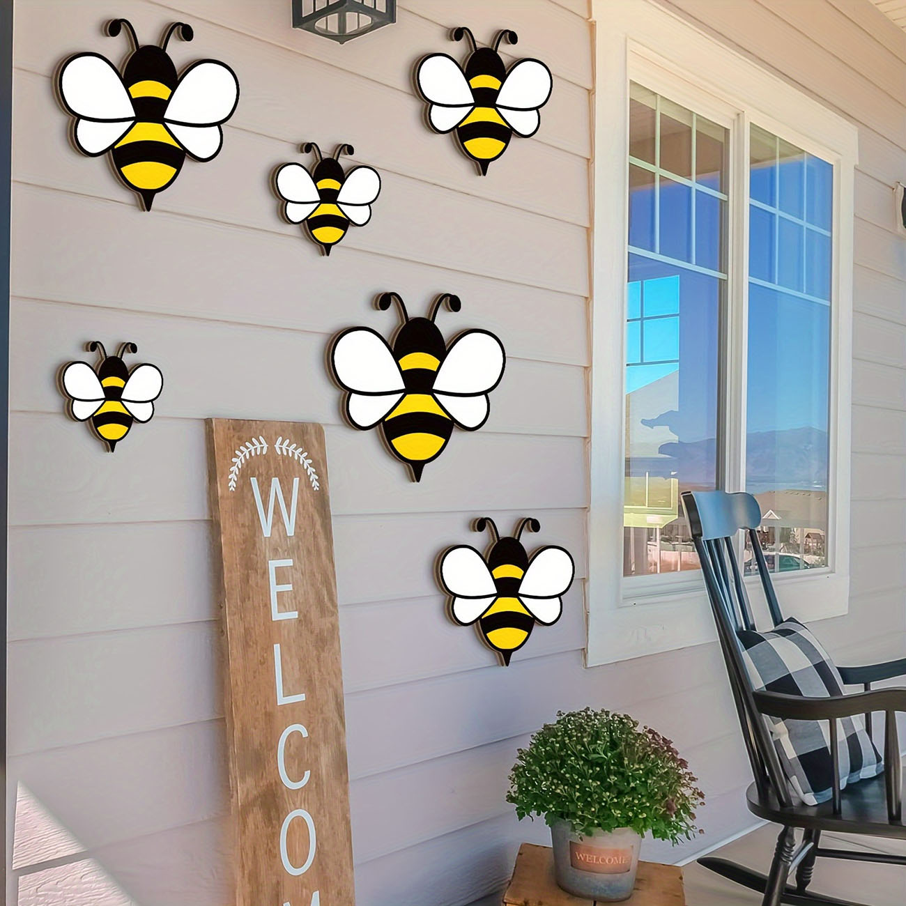 6Pcs Cute Bee Wooden Wall Stic - đánh giá và giá Baby Nursery Wall Mural