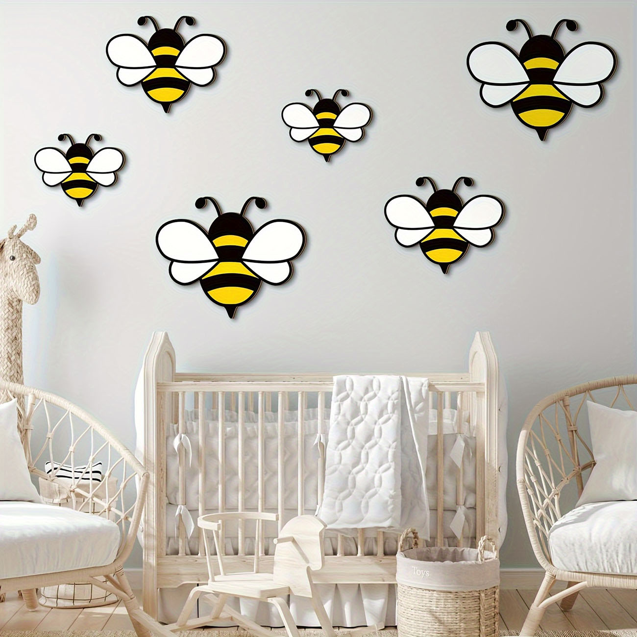 6Pcs Cute Bee Wooden Wall Stic - đánh giá và giá Baby Nursery Wall Mural