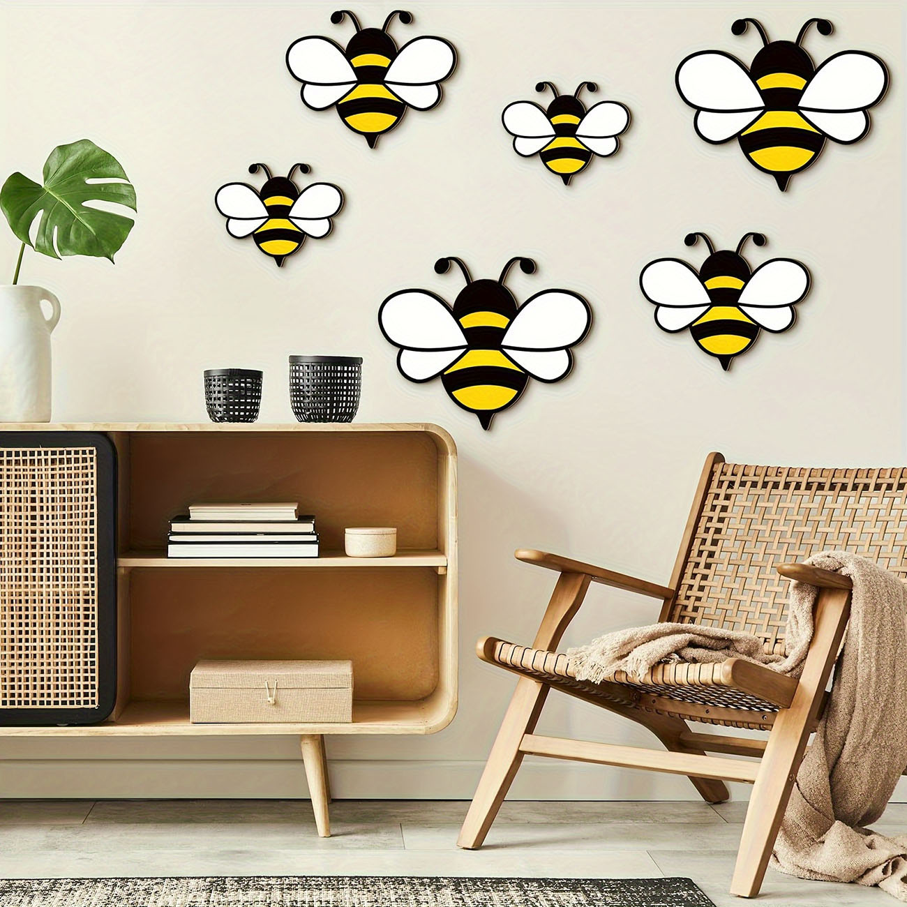 6Pcs Cute Bee Wooden Wall Stic - đánh giá và giá Baby Nursery Wall Mural
